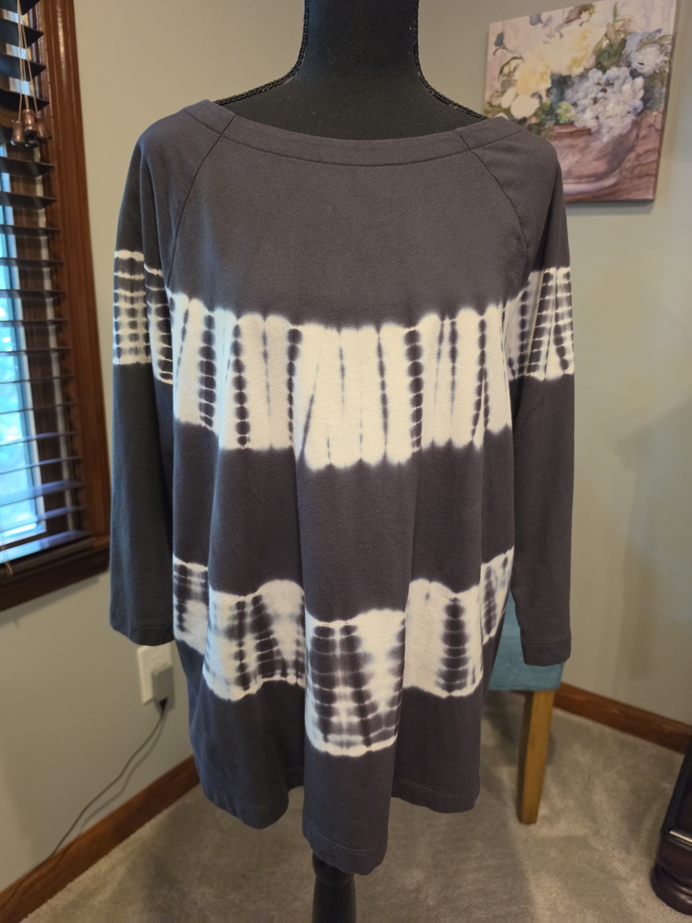 JJILL! PURE JILL COLLECTION!!Women's Gray Tie-Dye 3/4 Sleeve Top
